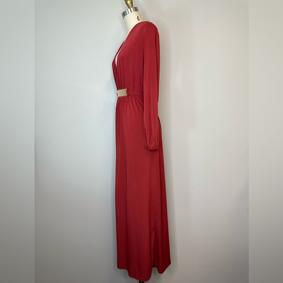 Charlotte Russe Rust Belted V-neck Dress with front slit - Picture 5 of 5